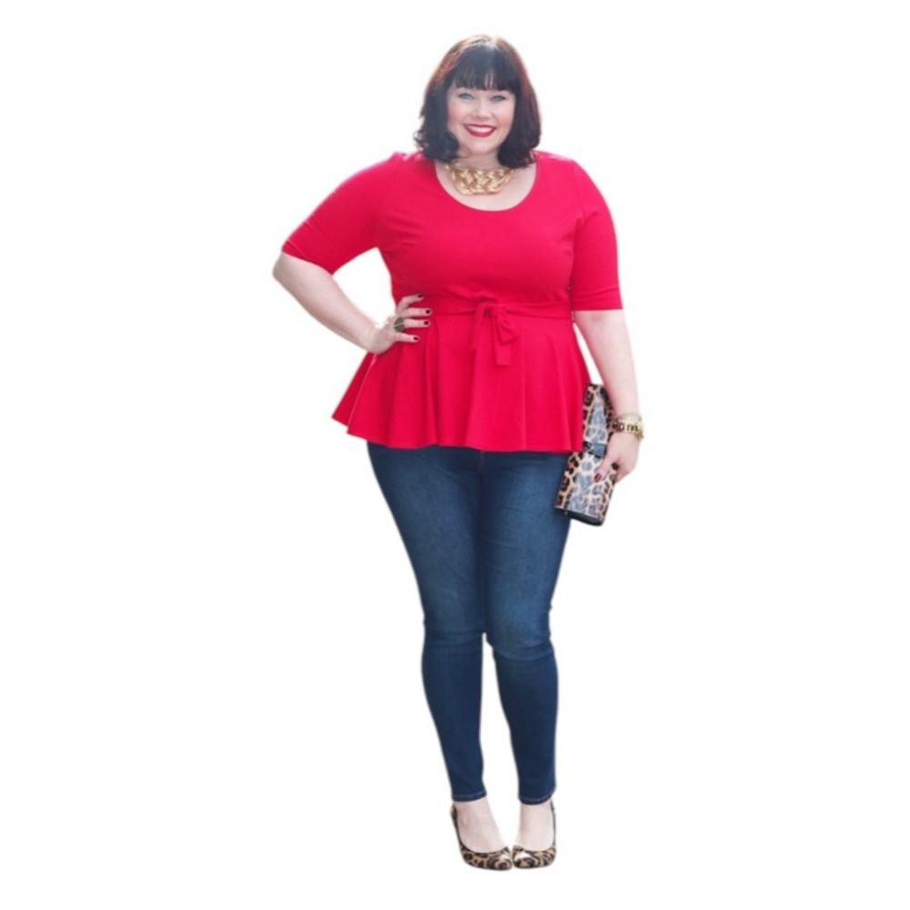 Flash Sale Fashion to Figure Blouse Red PLUS SIZE RED PEPLUM TOP Size 1X
